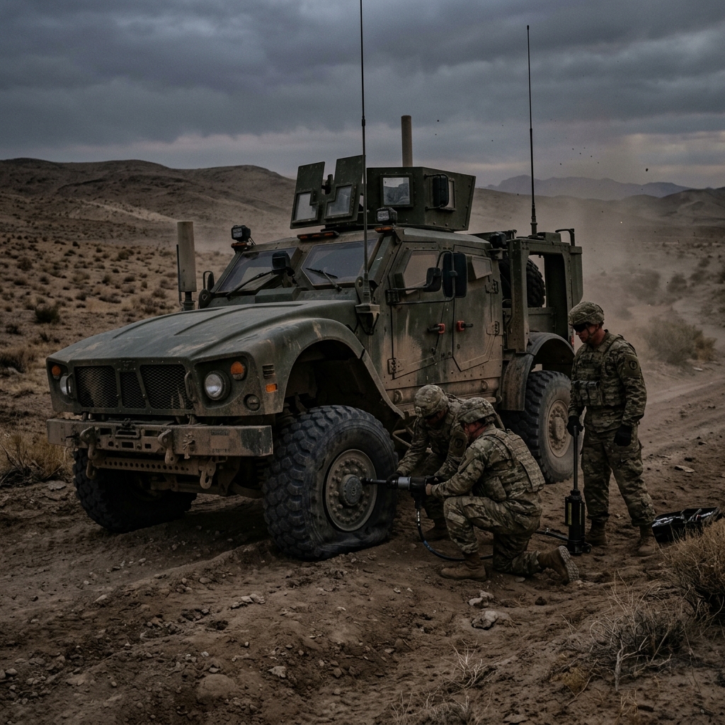 Armored vehicle immobilized in field conditions