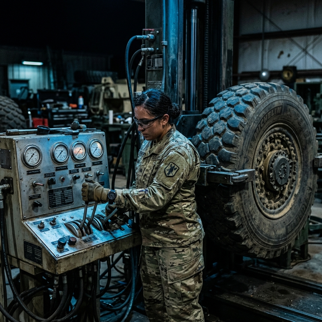 Operator at hydraulic controls