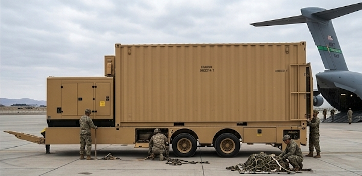 Trailer staged near military airlift operations
